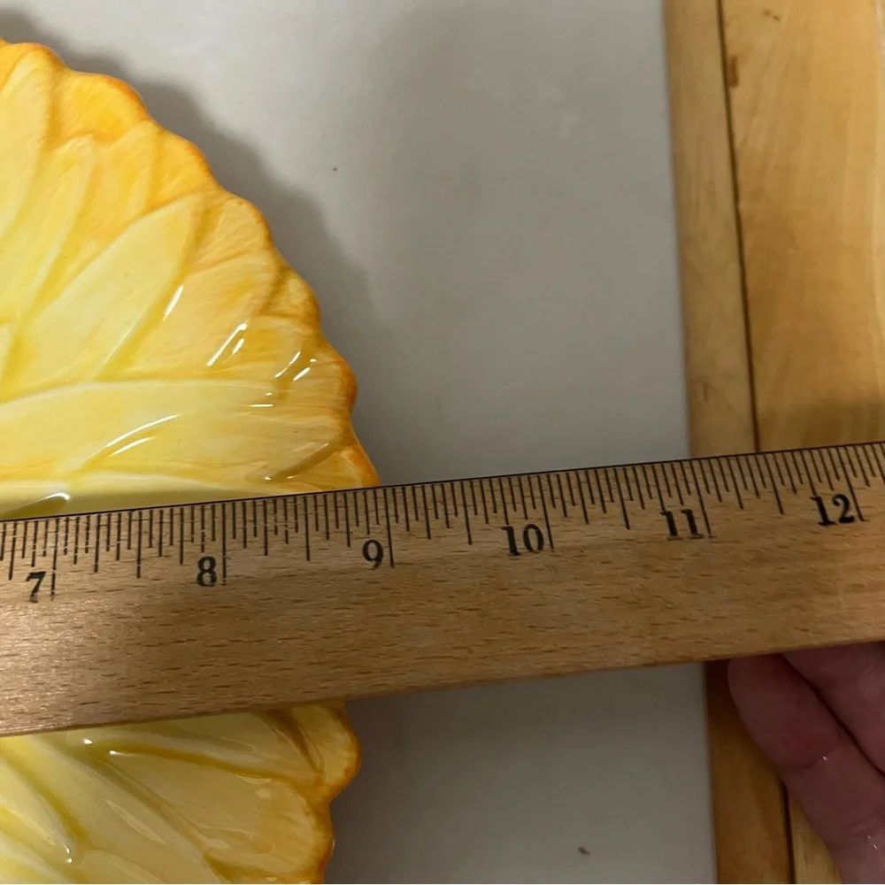 Pier 1 Imports Yellow Floral Three Dimensional Decorative Ceramic Flower Plates